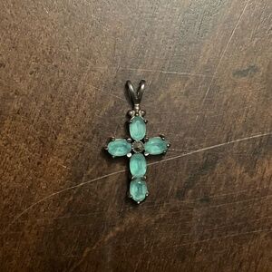 Silver and Blue stone Cross charm